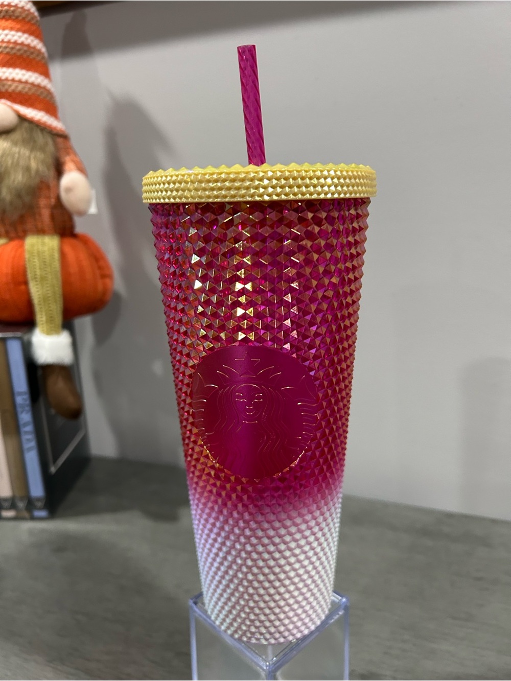 Starbucks Pink Ombre Studded Tumbler with Yellow Lid
